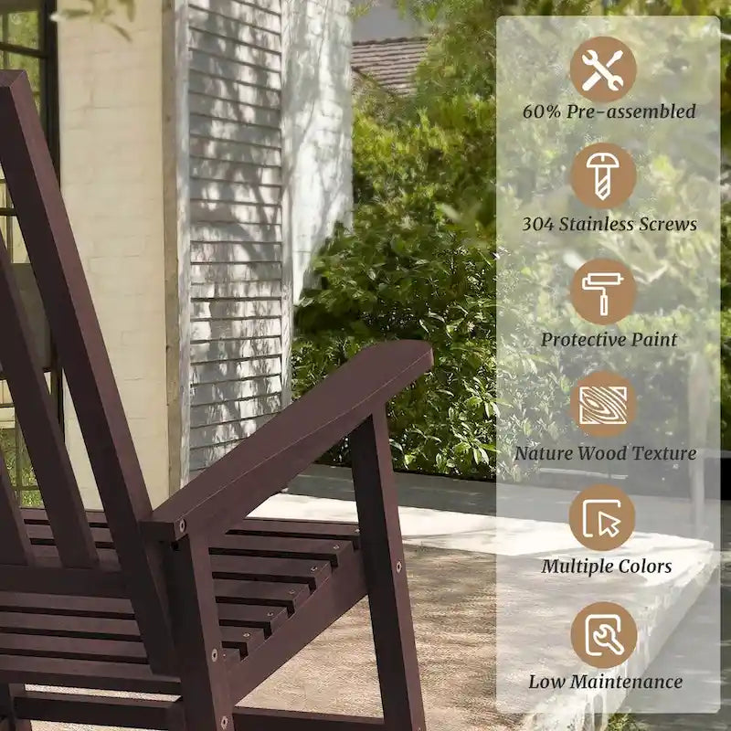 Fauteuil à bascule en bois d'acacia de style rustique, mobilier de patio en bois massif intérieur/extérieur avec design ergonomique et finition résistante aux intempéries