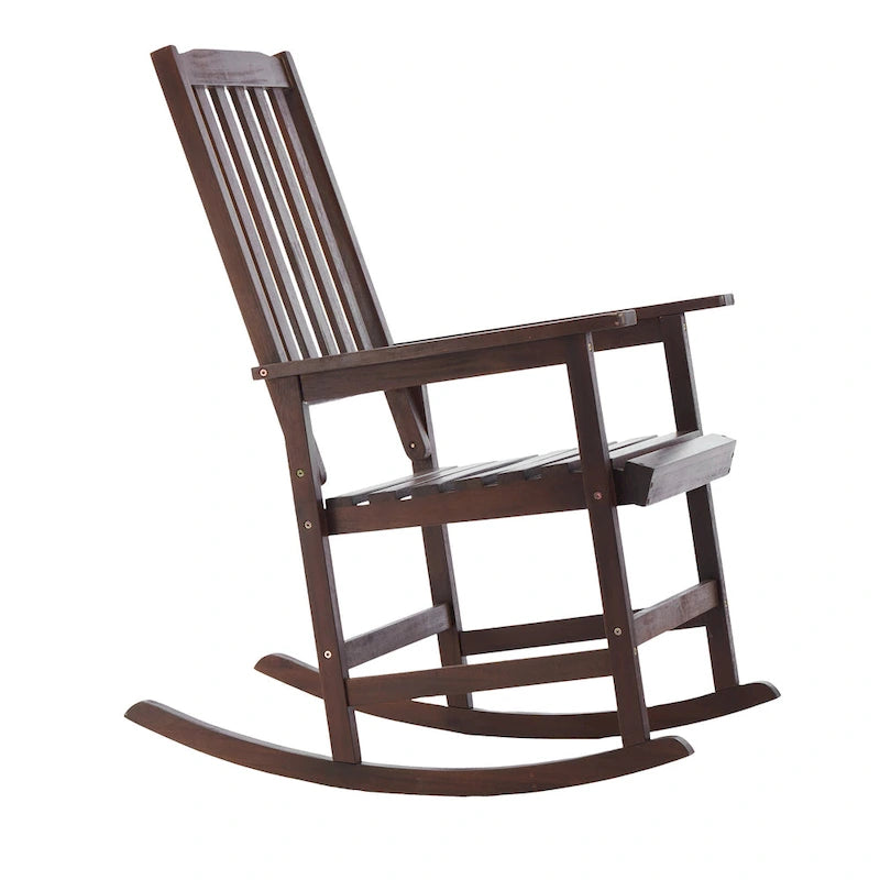 Fauteuil à bascule en bois d'acacia de style rustique, mobilier de patio en bois massif intérieur/extérieur avec design ergonomique et finition résistante aux intempéries