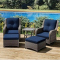 Ensemble de patio en osier 5 pièces Comprenant 2 fauteuils pivotants à bascule, 2 poufs et 1 table d'appoint Sectionnel d'extérieur en rotin Pour porche.