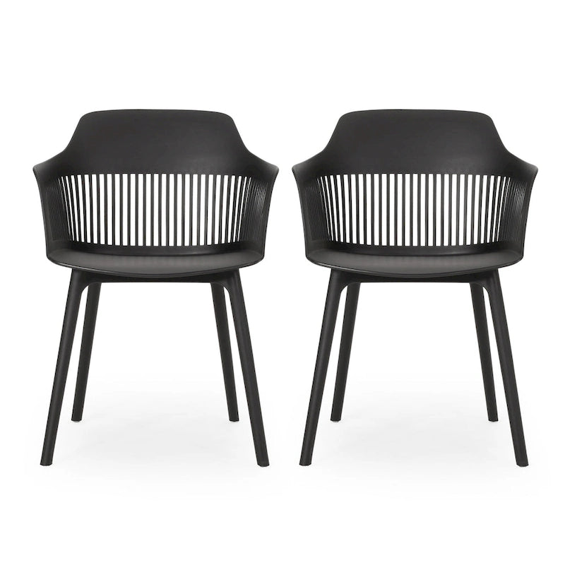 Outdoor Patio Chair Set of 2, Curved Back, Weather Resistant Black Finish