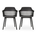 Outdoor Patio Chair Set of 2, Curved Back, Weather Resistant Black Finish