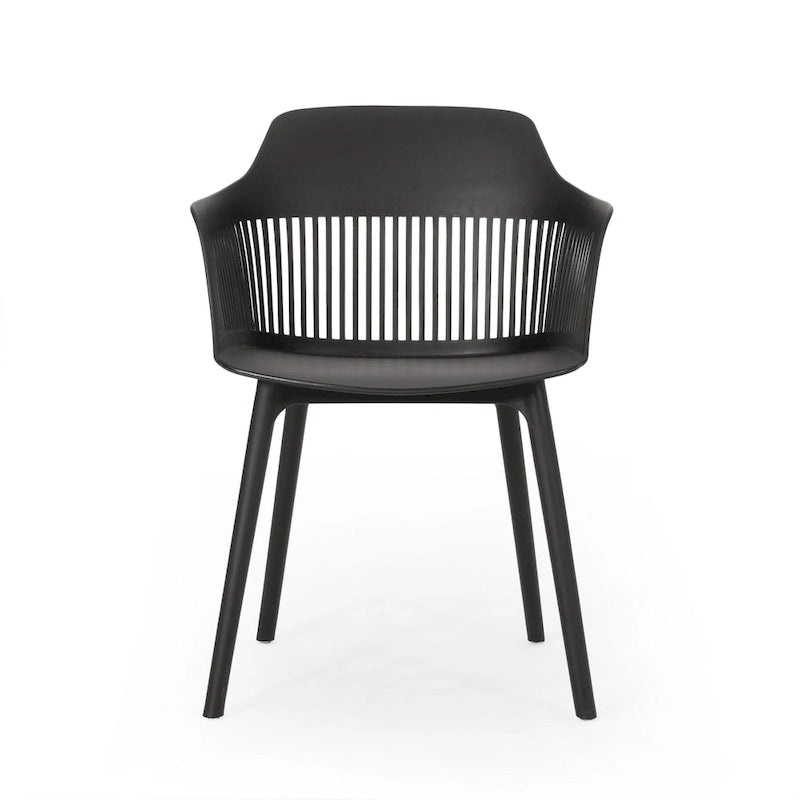 Ensemble de 2 chaises de patio extérieures, dossier incurvé, finition noire résistante aux intempéries