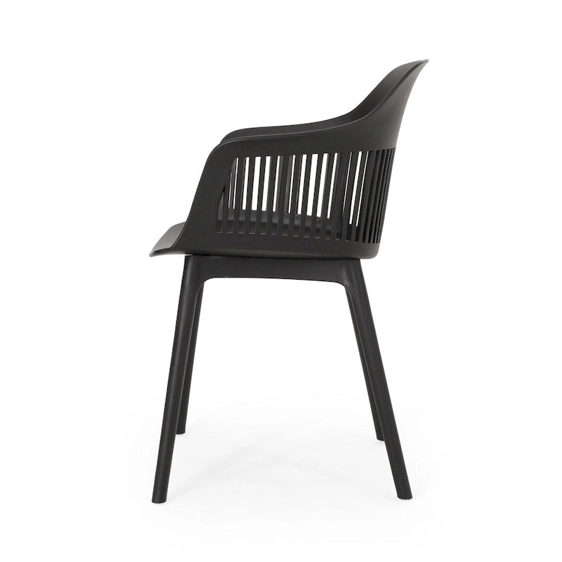 Ensemble de 2 chaises de patio extérieures, dossier incurvé, finition noire résistante aux intempéries