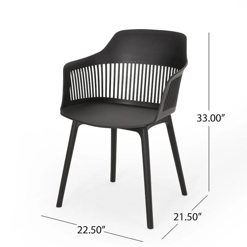 Ensemble de 2 chaises de patio extérieures, dossier incurvé, finition noire résistante aux intempéries