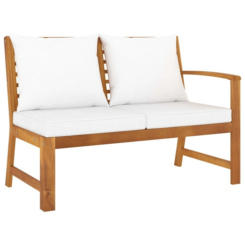 Ensemble canapé modulable et table de jardin Roma 6 pièces, tissu blanc, bois marron