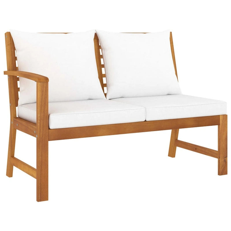 Ensemble canapé modulable et table de jardin Roma 6 pièces, tissu blanc, bois marron