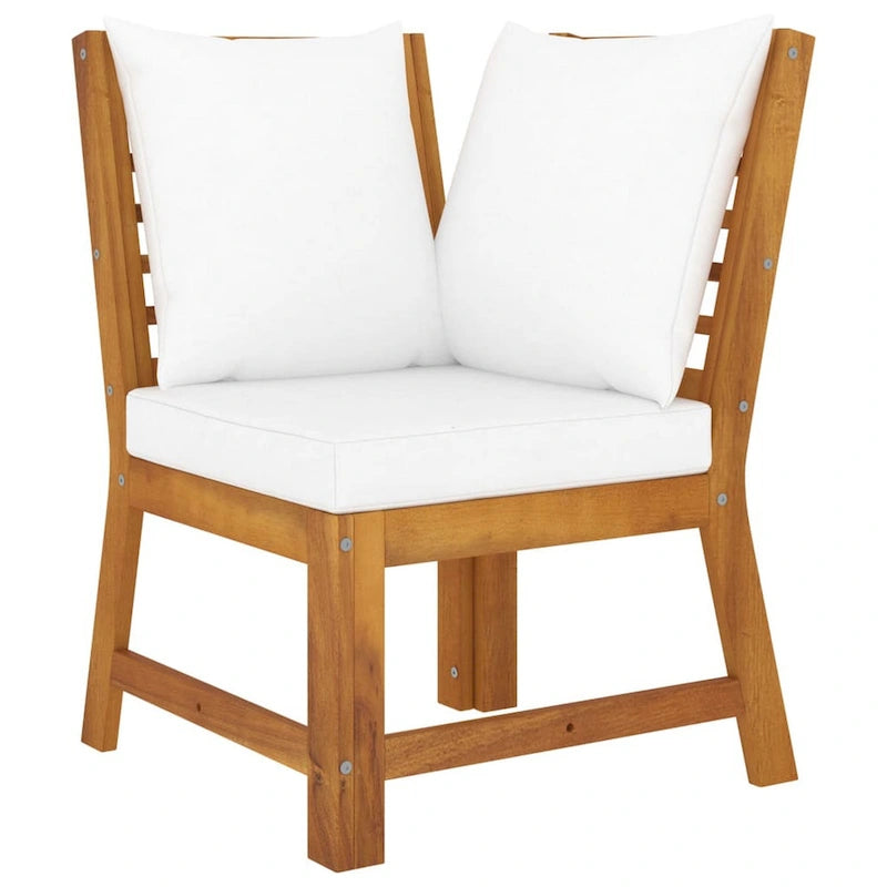 Ensemble canapé modulable et table de jardin Roma 6 pièces, tissu blanc, bois marron