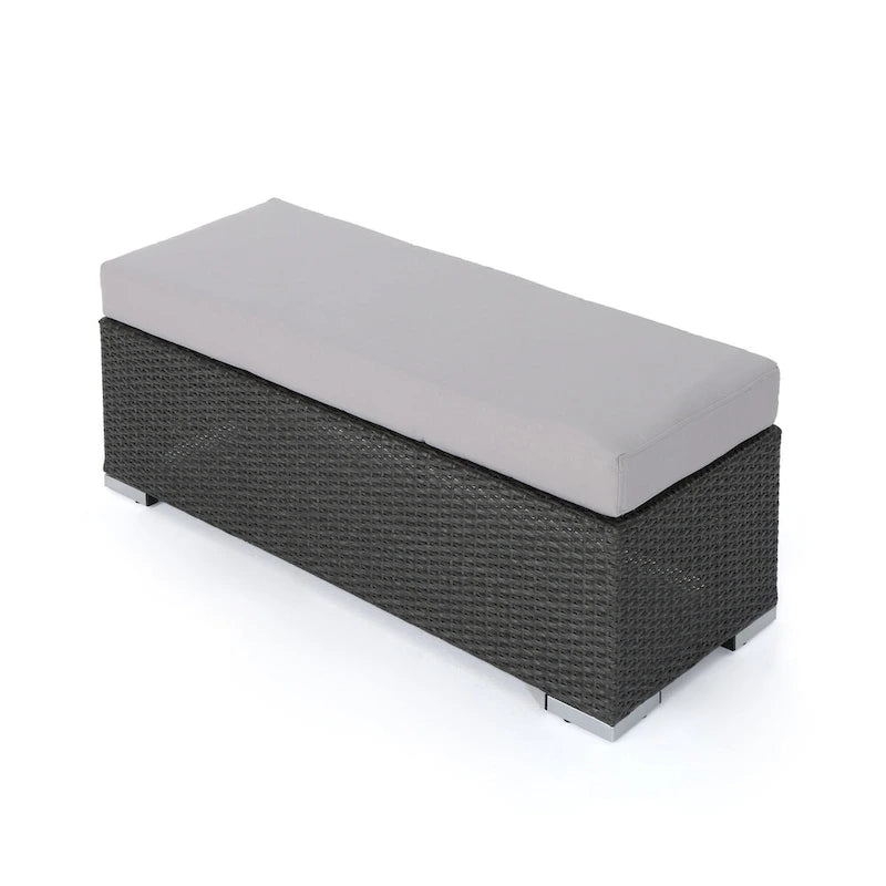 Banc d'extérieur Sanie, 47 pouces, osier en résine gris, polyester argenté