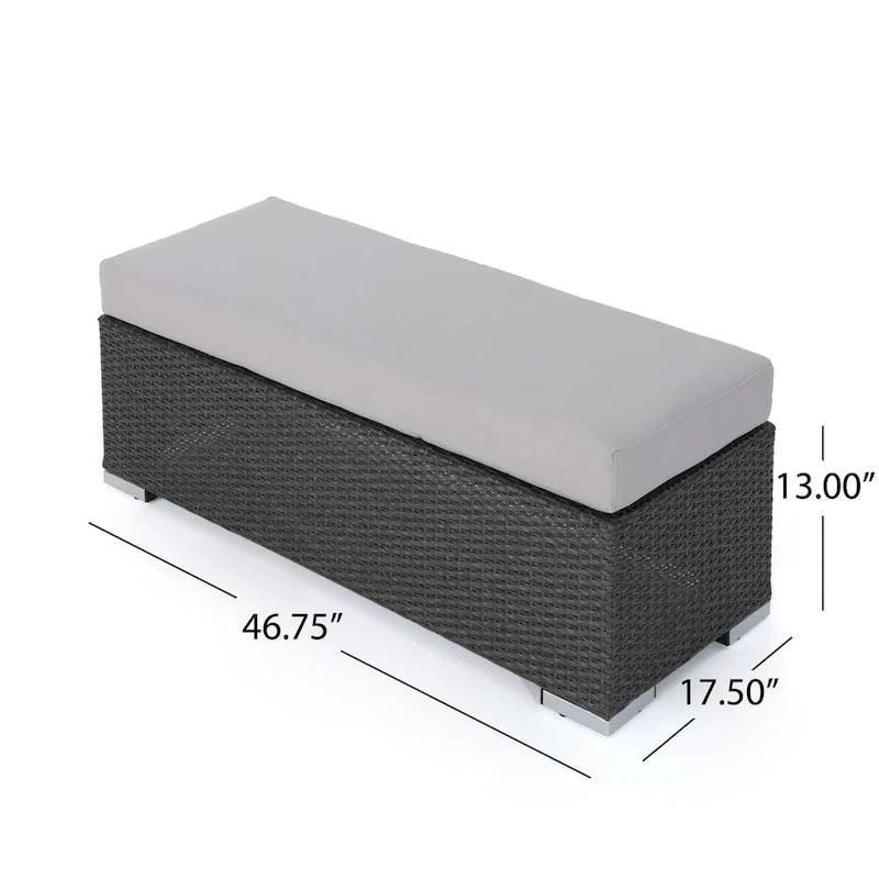 Banc d'extérieur Sanie, 47 pouces, osier en résine gris, polyester argenté