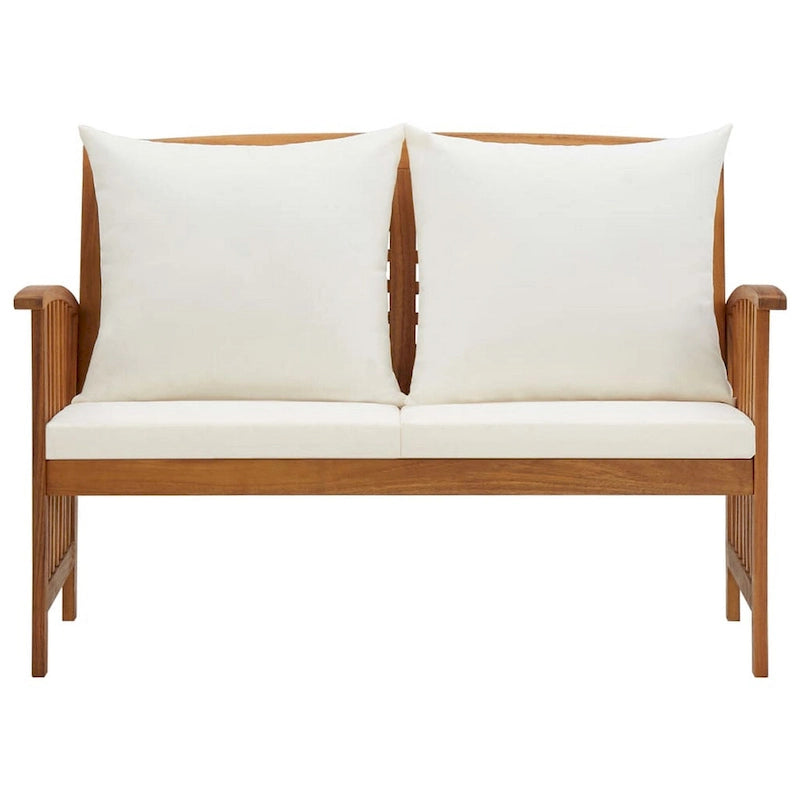 Banc de causeuse d'extérieur Mia, coussins gris, bois massif marron, 119 cm