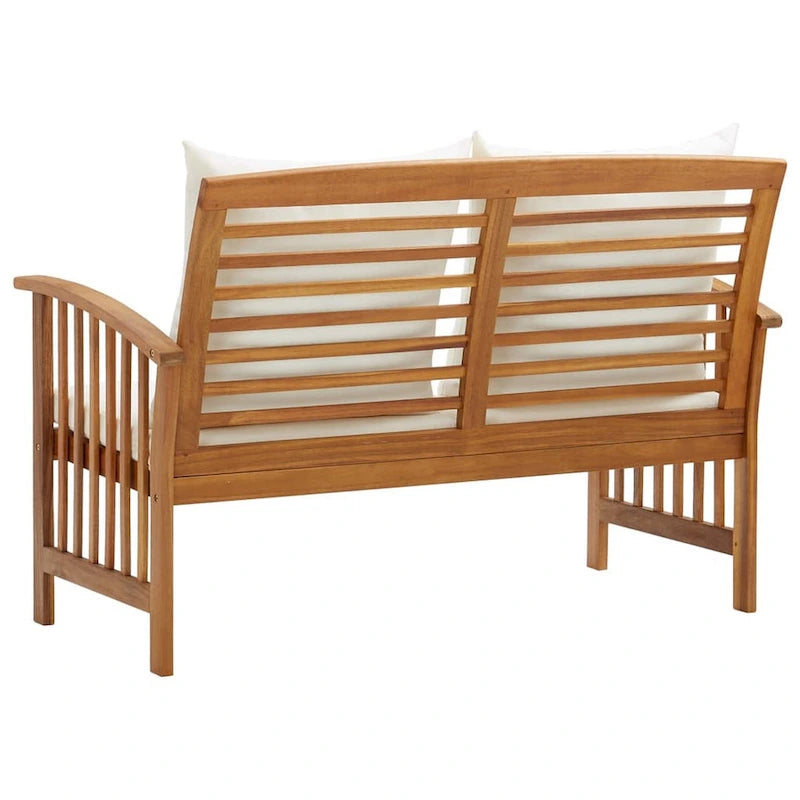 Banc de causeuse d'extérieur Mia, coussins gris, bois massif marron, 119 cm
