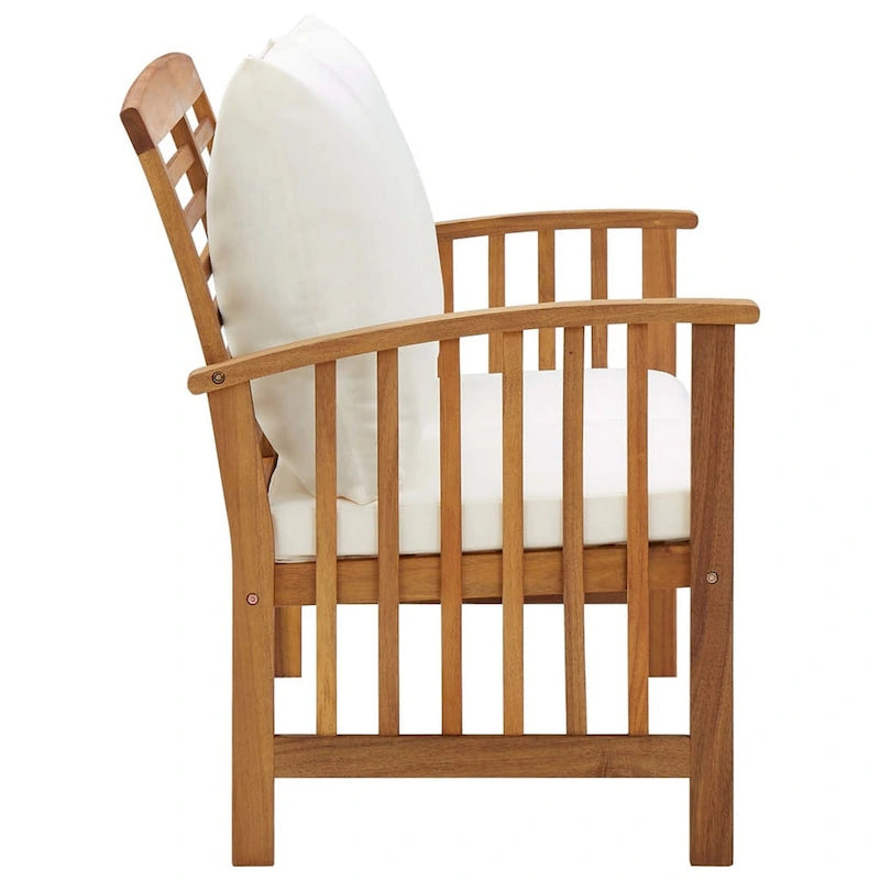 Banc de causeuse d'extérieur Mia, coussins gris, bois massif marron, 119 cm