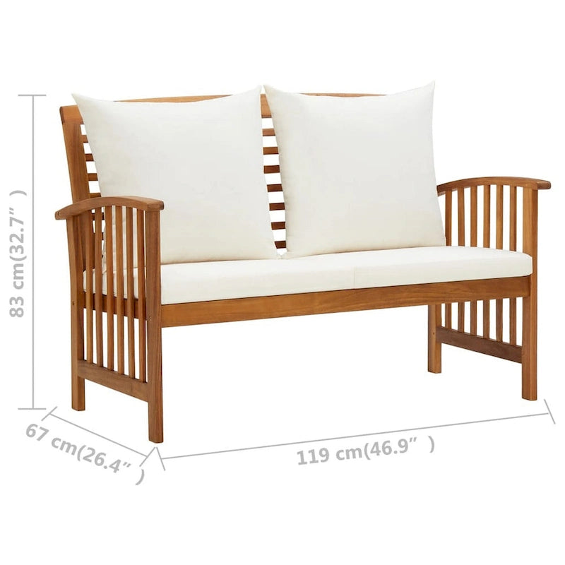 Banc de causeuse d'extérieur Mia, coussins gris, bois massif marron, 119 cm