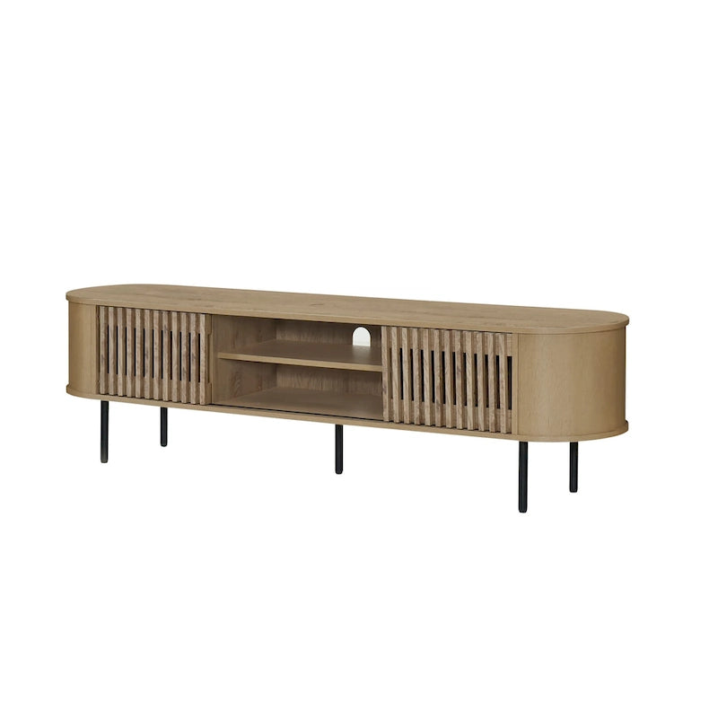 Brandon TV Stand Media Console, Shelf 2 Cabinets, Beige Wood, 71 Inch