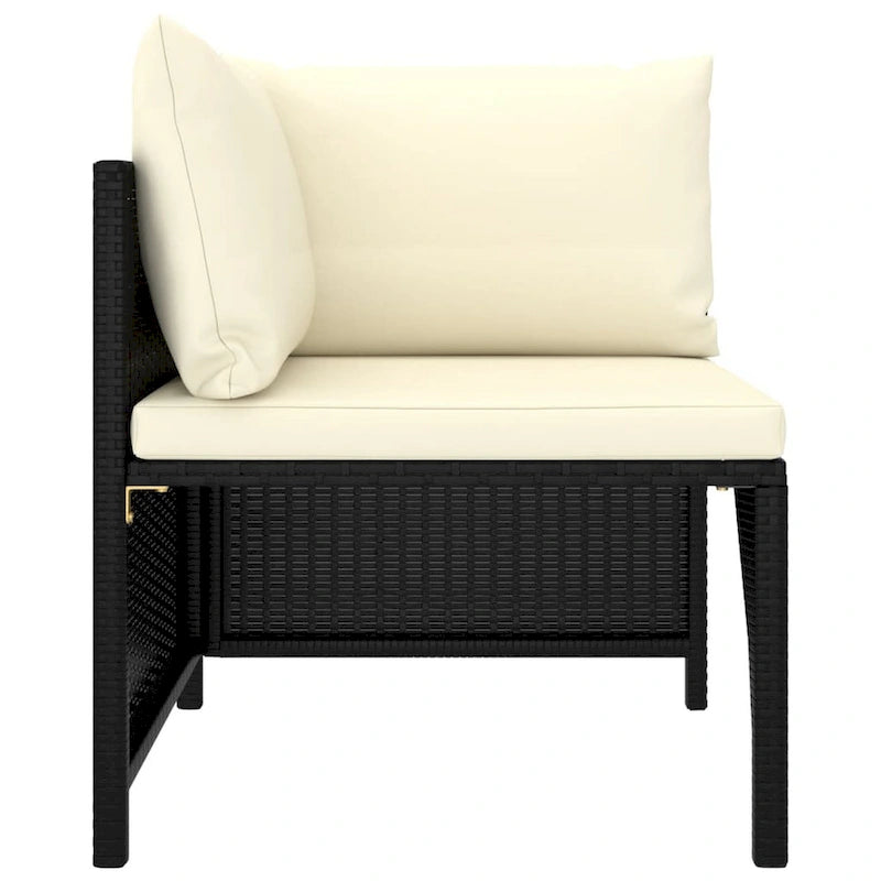 Fauteuil d'angle de canapé modulaire d'extérieur Nilo, crème, rotin noir
