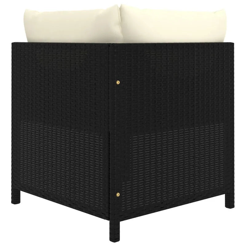Fauteuil d'angle de canapé modulaire d'extérieur Nilo, crème, rotin noir