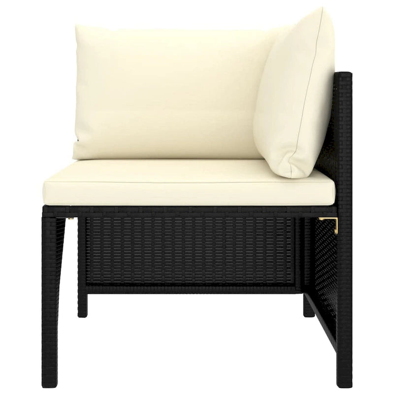 Fauteuil d'angle de canapé modulaire d'extérieur Nilo, crème, rotin noir