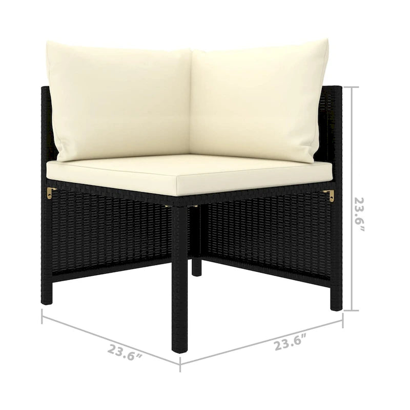Fauteuil d'angle de canapé modulaire d'extérieur Nilo, crème, rotin noir