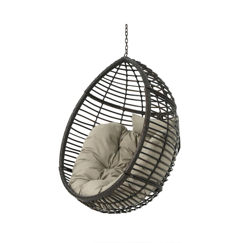 Chaise suspendue d'extérieur Jaya, forme panier, rotin marron kaki, 119 cm