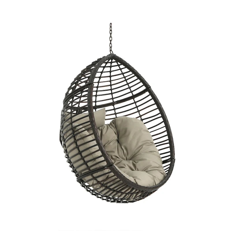 Chaise suspendue d'extérieur Jaya, forme panier, rotin marron kaki, 119 cm
