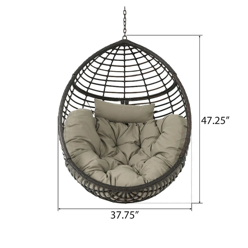 Chaise suspendue d'extérieur Jaya, forme panier, rotin marron kaki, 119 cm