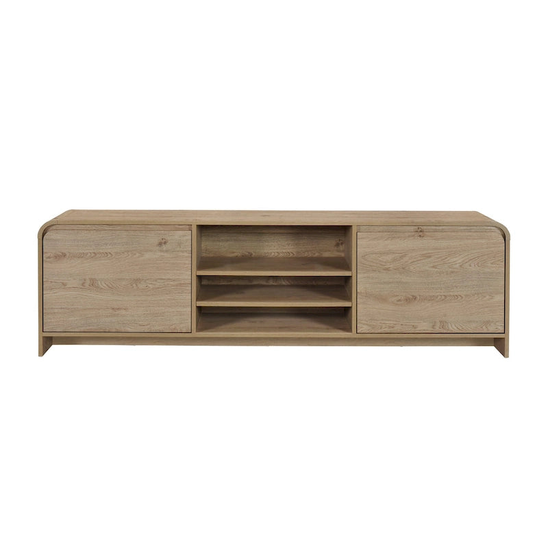 Meuble TV Maria, 2 tiroirs et étagères, bois beige 180 cm