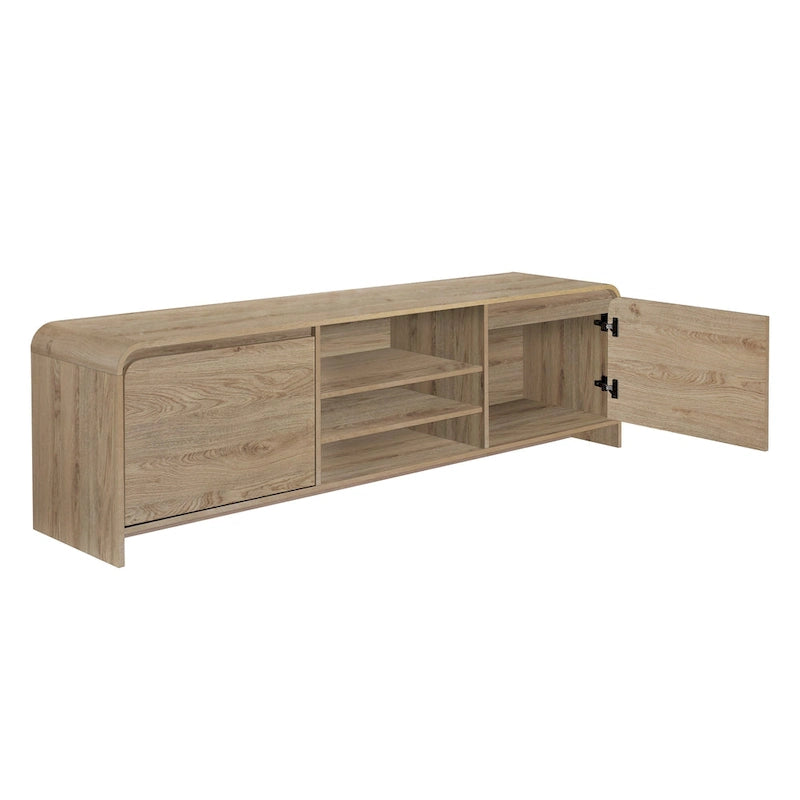 Meuble TV Maria, 2 tiroirs et étagères, bois beige 180 cm