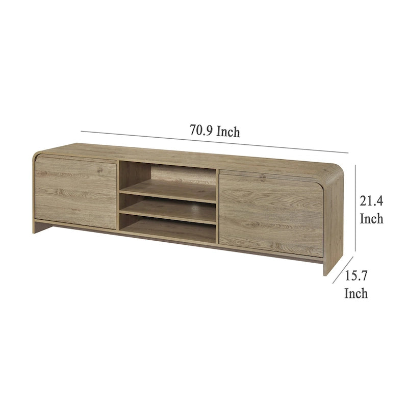 Meuble TV Maria, 2 tiroirs et étagères, bois beige 180 cm