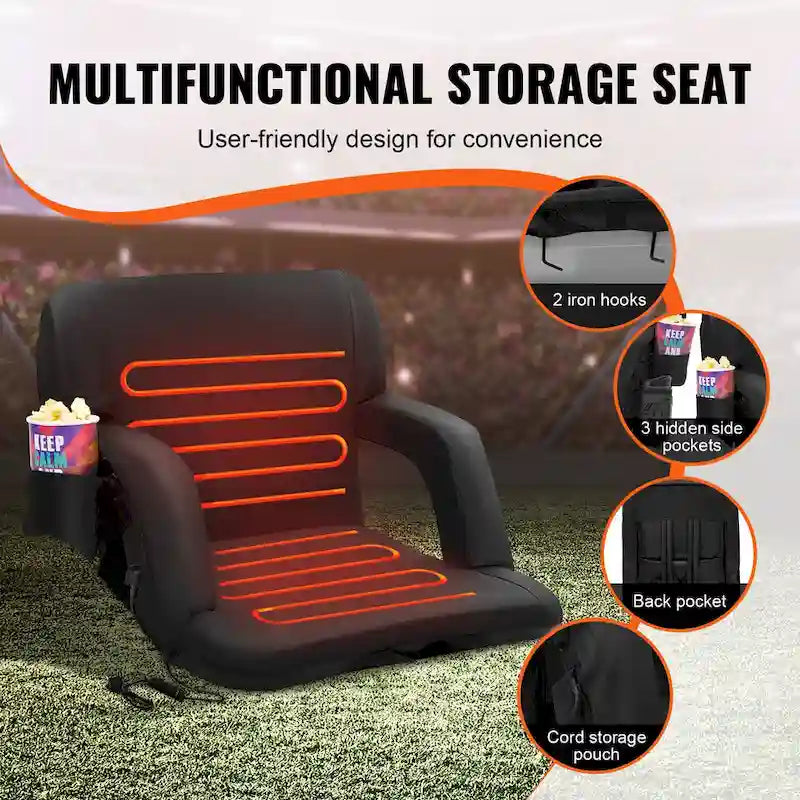 Siège de stade double chauffant avec support dorsal Idéal pour événements sportifs, plage, camping, concerts - 22 pouces