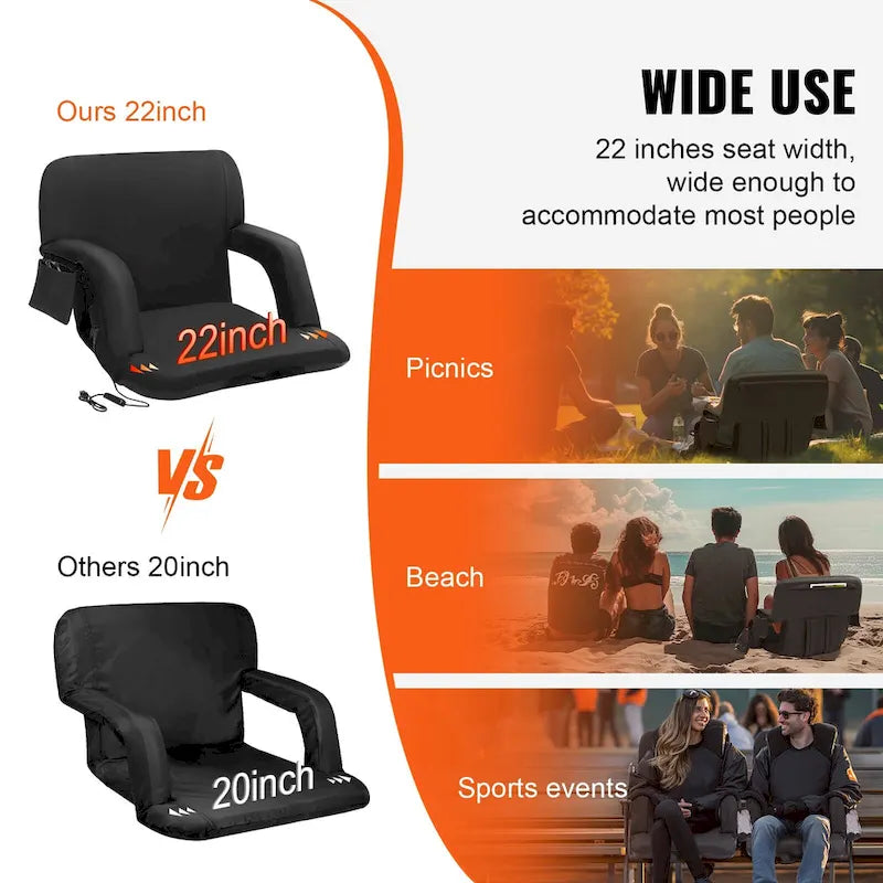Siège de stade double chauffant avec support dorsal Idéal pour événements sportifs, plage, camping, concerts - 22 pouces