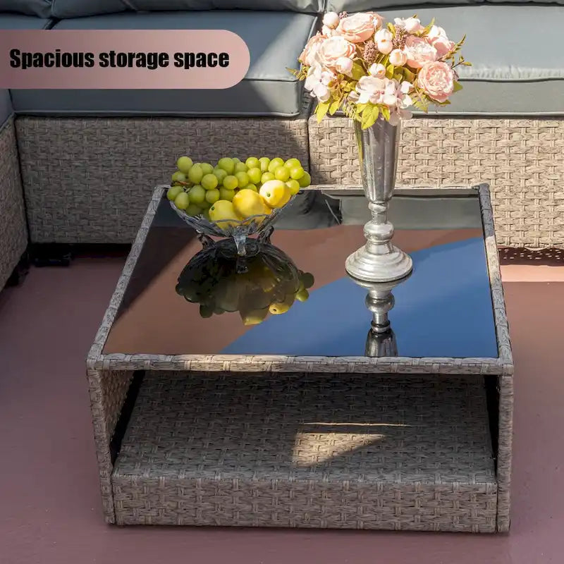 Ensemble de meubles d'extérieur 12 pièces, salon de jardin en rotin synthétique avec coussins imperméables et 2 tables basses