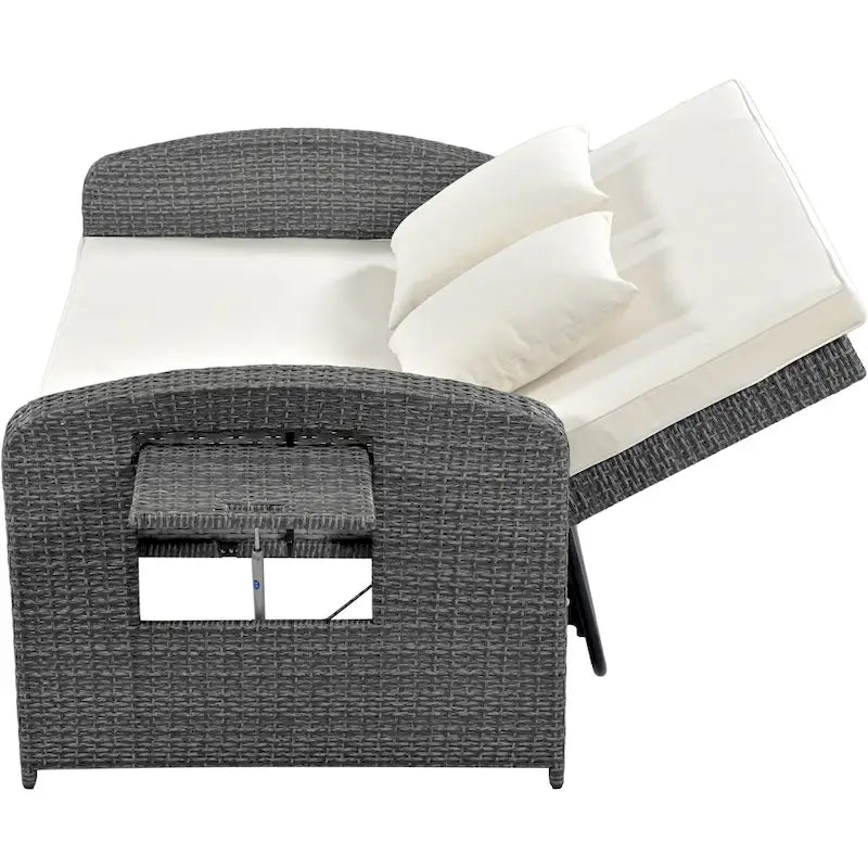 Double chaise longue en rotin PE tressé pour l'extérieur, ensemble de conversation de terrasse tout temps, chaise longue de patio inclinable avec dossier réglable