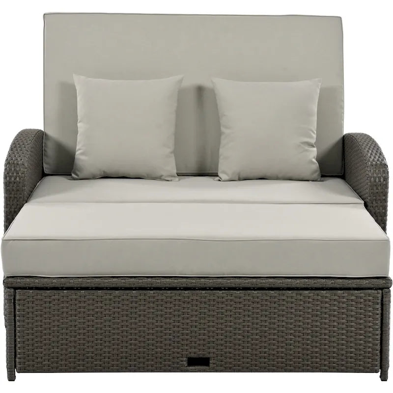 Double chaise longue en rotin PE tressé pour l'extérieur, ensemble de conversation de terrasse tout temps, chaise longue de patio inclinable avec dossier réglable
