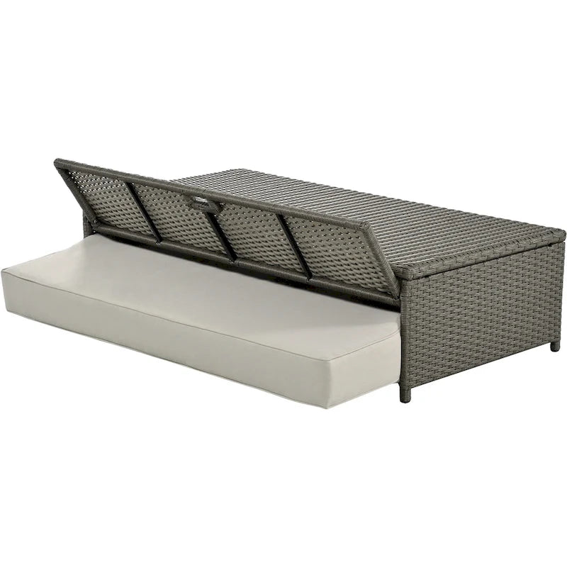 Double chaise longue en rotin PE tressé pour l'extérieur, ensemble de conversation de terrasse tout temps, chaise longue de patio inclinable avec dossier réglable