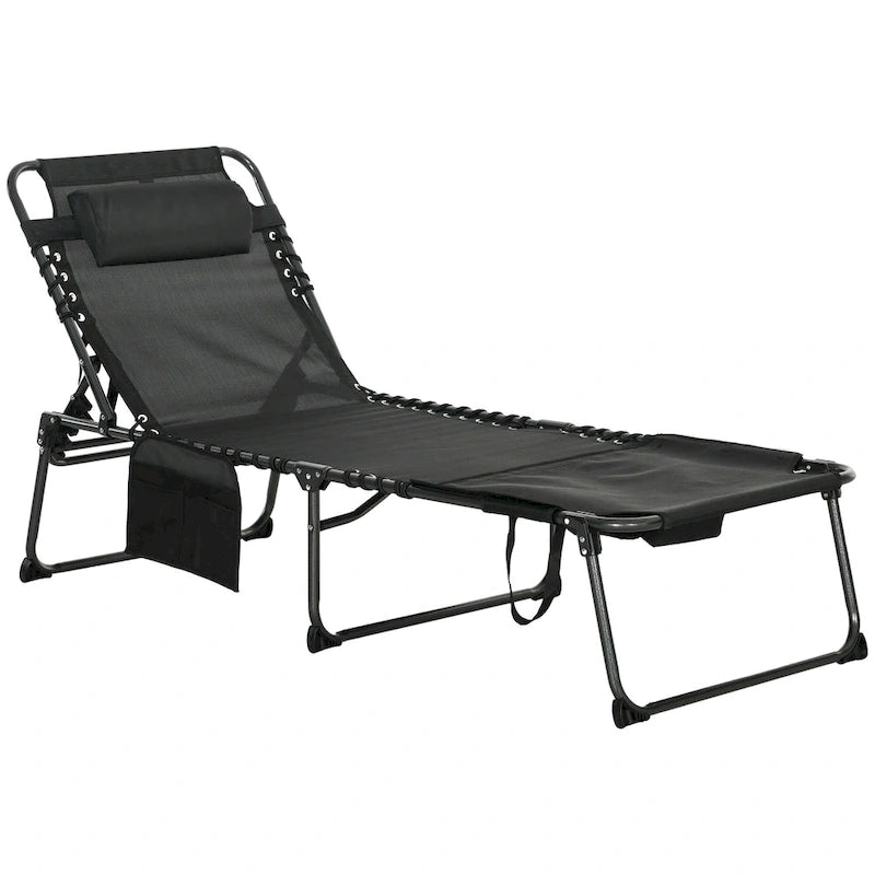 Portable Folding Lounge Chair with Adjustable Recline, Face Hole, Side Pocket & Pillow for Sun Tanning, Poolside & Backyard