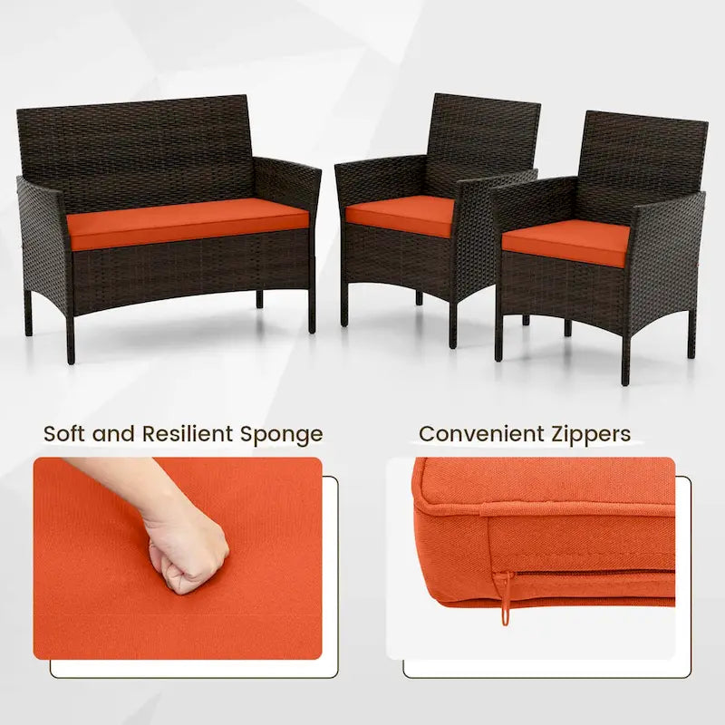 Gymax Set of 4 Furniture Set w/ Washable Cushions & Tempered Glass