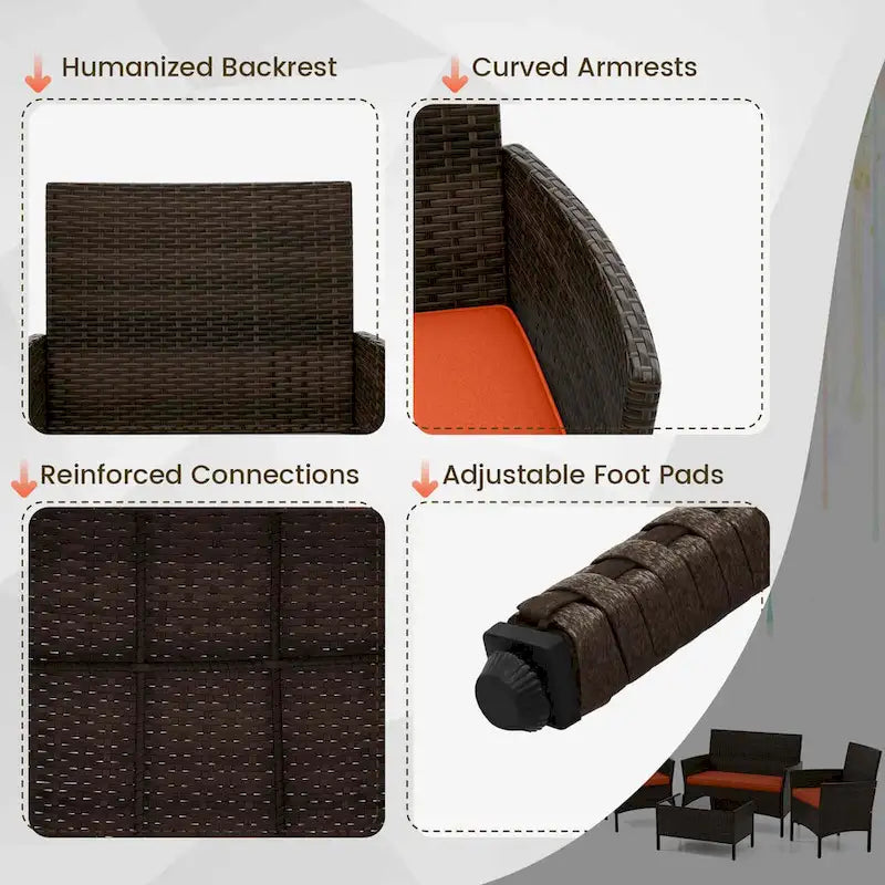 Gymax Set of 4 Furniture Set w/ Washable Cushions & Tempered Glass