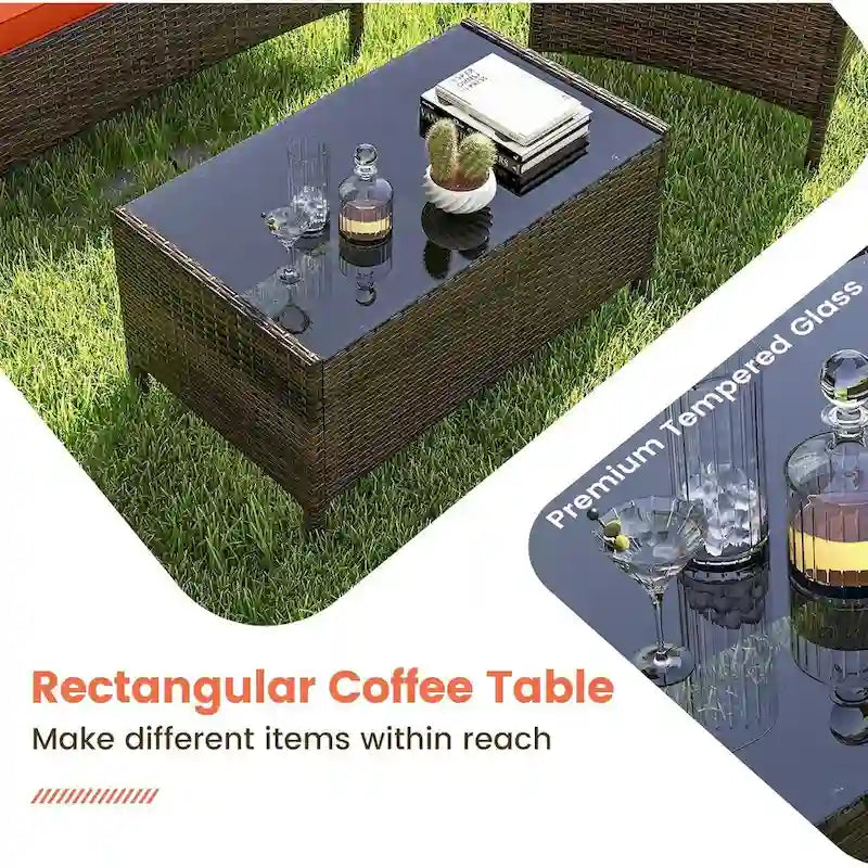 Gymax Set of 4 Furniture Set w/ Washable Cushions & Tempered Glass