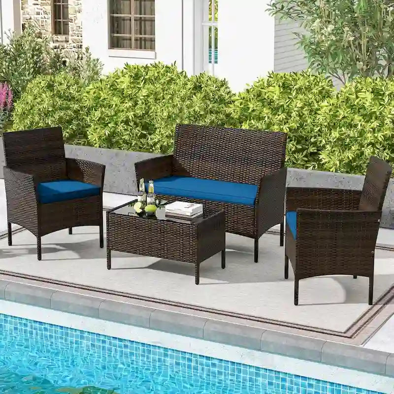 Gymax Set of 4 Furniture Set w/ Washable Cushions & Tempered Glass