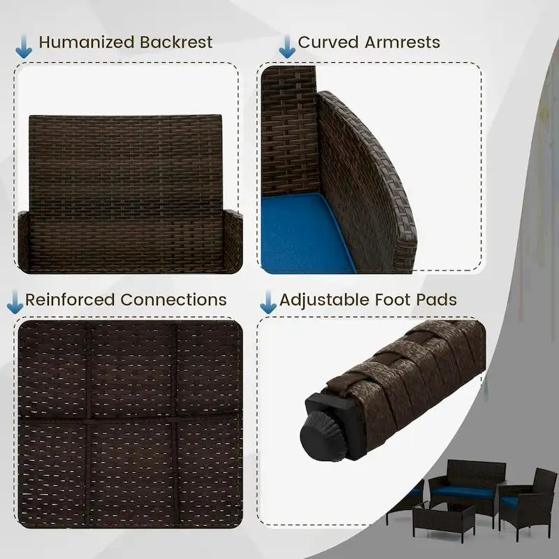 Gymax Set of 4 Furniture Set w/ Washable Cushions & Tempered Glass