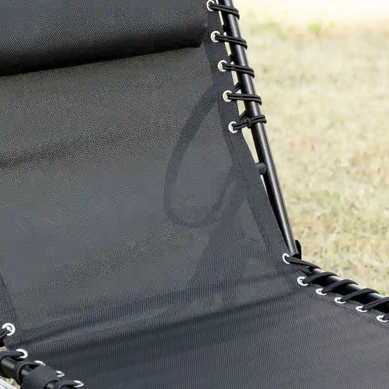 Chaise longue inclinable Outsunny, transat portable, lit de camp pliant avec dossier réglable et oreiller amovible