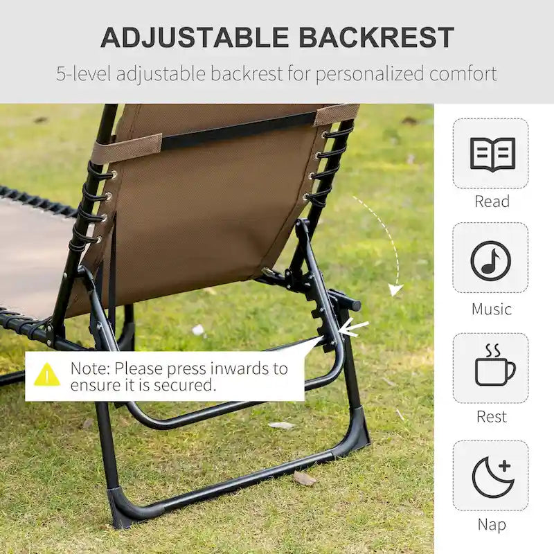 Chaise longue inclinable Outsunny, transat portable, lit de camp pliant avec dossier réglable et oreiller amovible