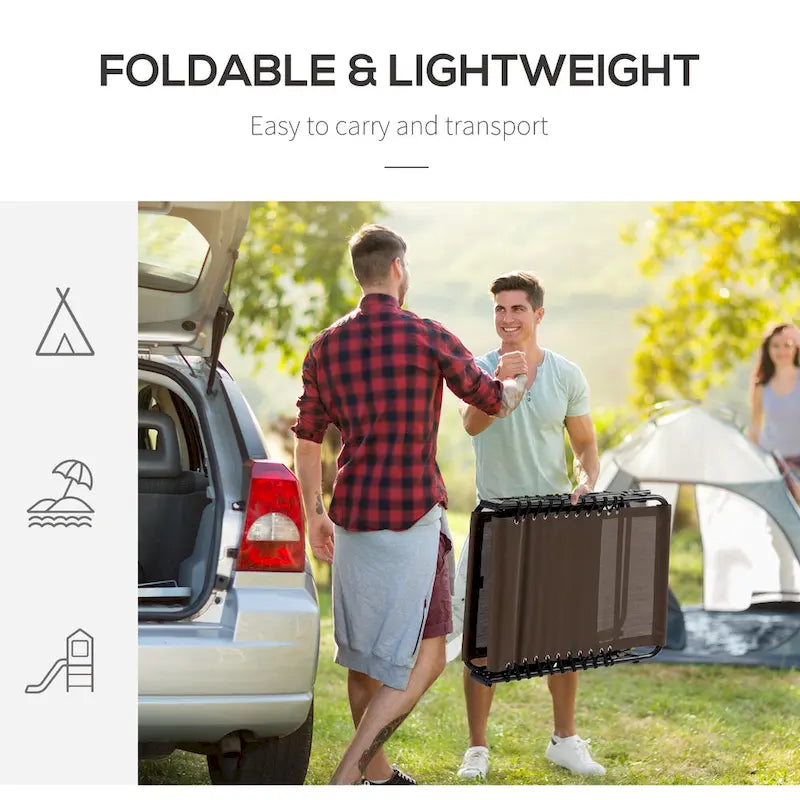 Chaise longue inclinable Outsunny, transat portable, lit de camp pliant avec dossier réglable et oreiller amovible