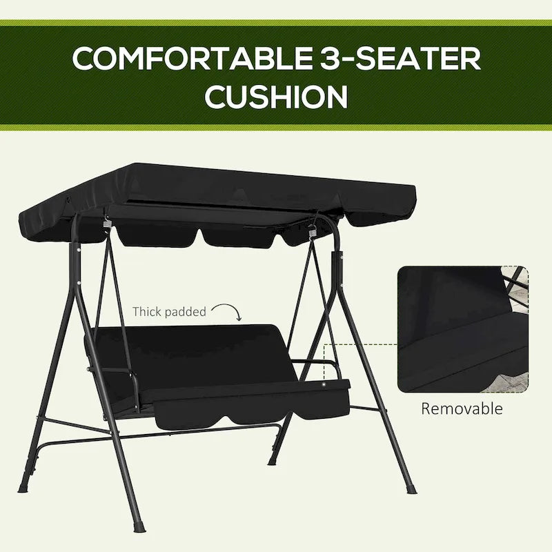 Balançoire de jardin 3 places Outsunny avec coussin amovible et auvent inclinable réglable pour terrasse, jardin, bord de piscine