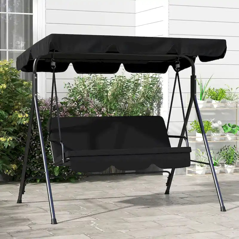 Balançoire de jardin 3 places Outsunny avec coussin amovible et auvent inclinable réglable pour terrasse, jardin, bord de piscine