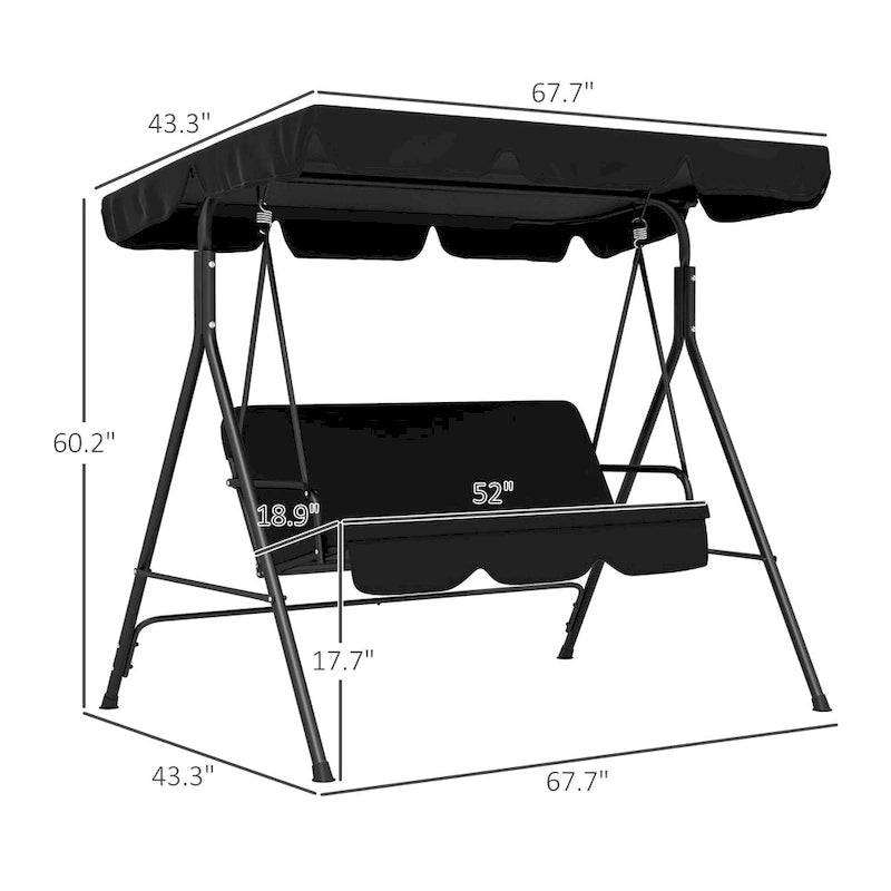 Balançoire de jardin 3 places Outsunny avec coussin amovible et auvent inclinable réglable pour terrasse, jardin, bord de piscine