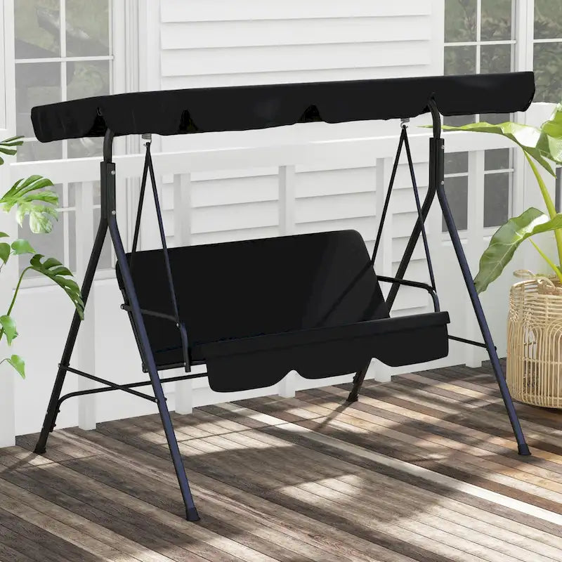 Balançoire de jardin 3 places Outsunny avec coussin amovible et auvent inclinable réglable pour terrasse, jardin, bord de piscine