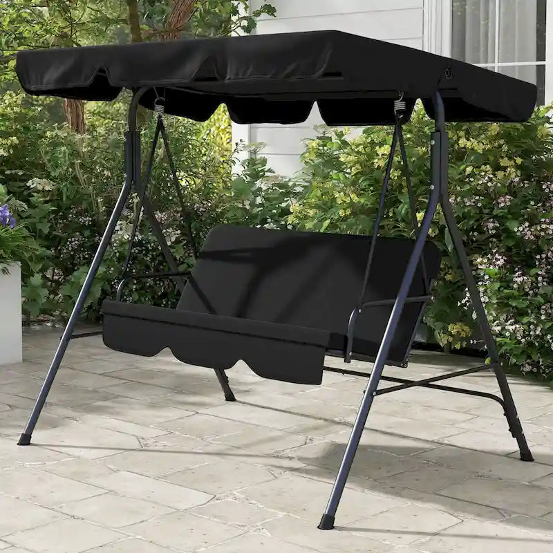 Balançoire de jardin 3 places Outsunny avec coussin amovible et auvent inclinable réglable pour terrasse, jardin, bord de piscine