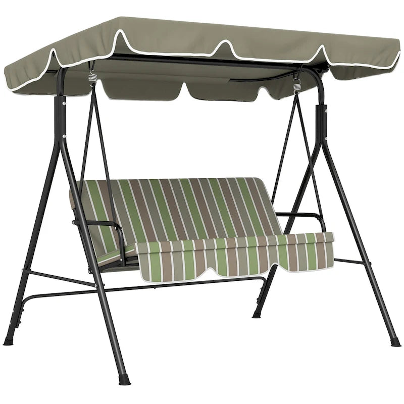 Balançoire de jardin 3 places Outsunny avec coussin amovible et auvent inclinable réglable pour terrasse, jardin, bord de piscine