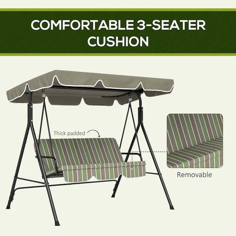 Balançoire de jardin 3 places Outsunny avec coussin amovible et auvent inclinable réglable pour terrasse, jardin, bord de piscine